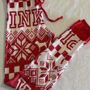 S Victoria’s Secret Women Pajama Pants snowflake white Red Holiday X Small PINK